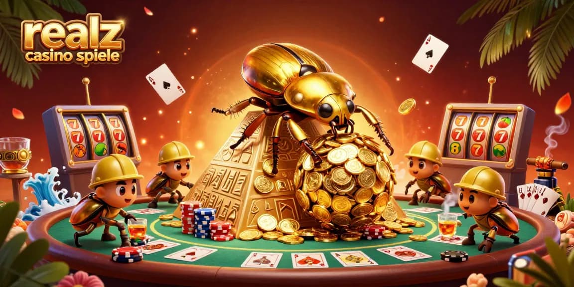 Erlebe spannende realz casino spiele mit goldenen Käfern und Poker-Elementen.