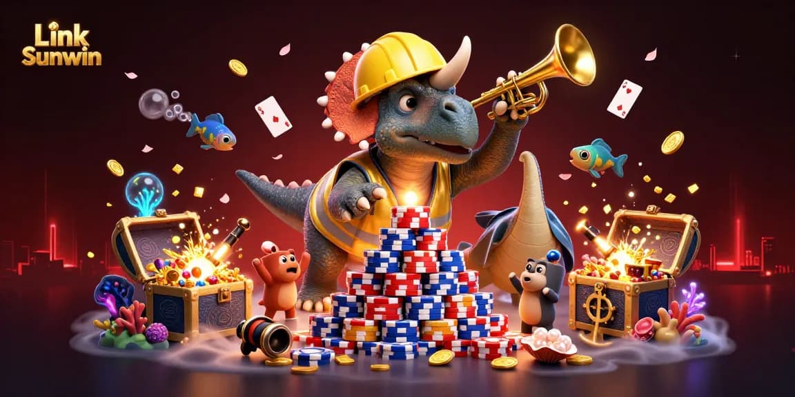 Experience exhilarating gameplay with Link Sunwin in a vibrant 3D casino scene featuring thrilling elements.