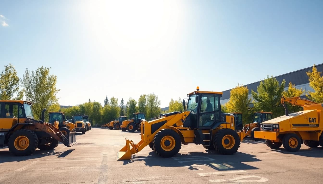 Baggervermietung Hannover - modernes Vermietungszentrum mit Baumaschinen im Freien.