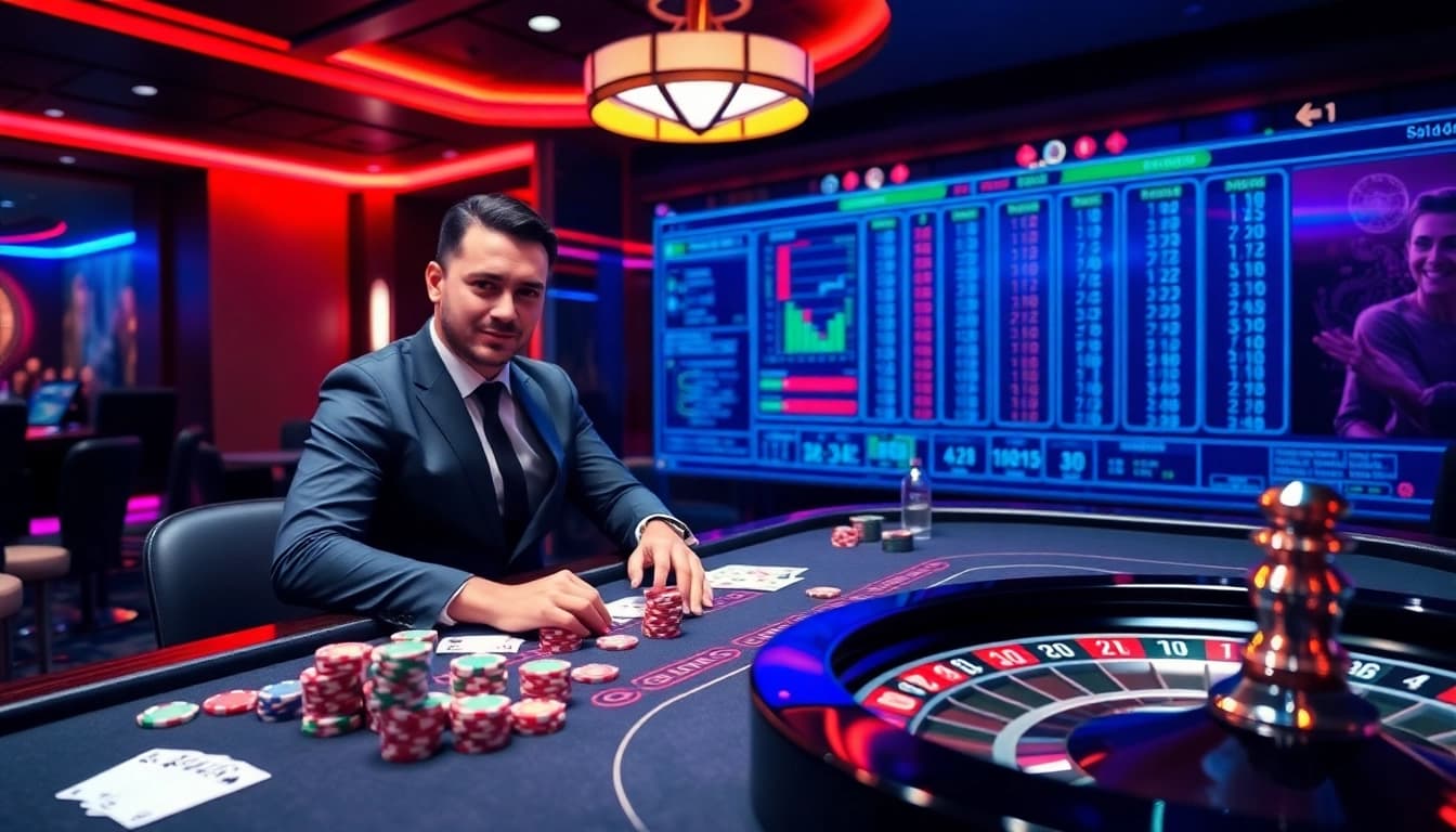 Bester Plagiatsprüfer highlighted as players engage in strategic gambling with poker chips and cards.