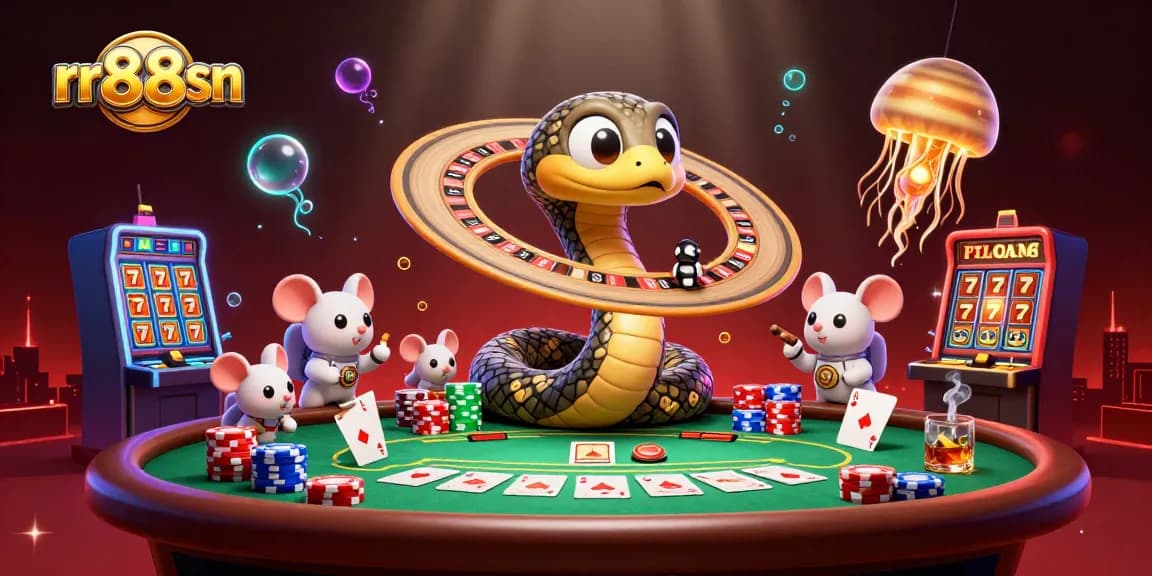 Place bets with rr88sn in this vibrant cartoon illustration depicting a cosmic casino.