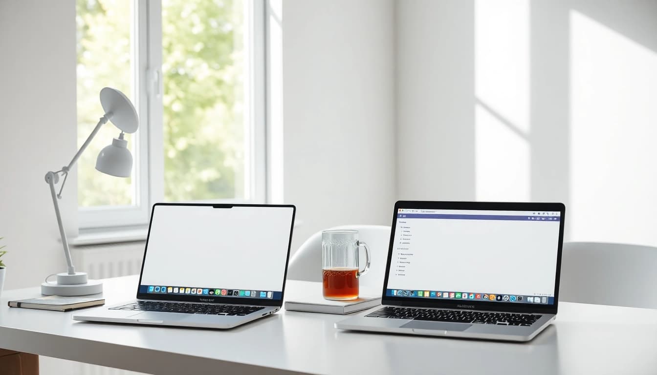 Präsentation der Office 2024 Mac Lizenz für MacBook Air und MacBook Pro M3 und M4 in einem modernen Büro-Setup.