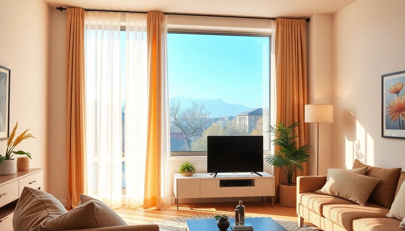 Plissee Maßanfertigung: Elegantes Plissee-Fenster im modernen Wohnraum, das natürlichen Lichteinfall zeigt.