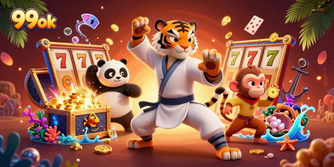 Engage with the dynamic 99ok casino experience, featuring fun characters and exciting slot elements.