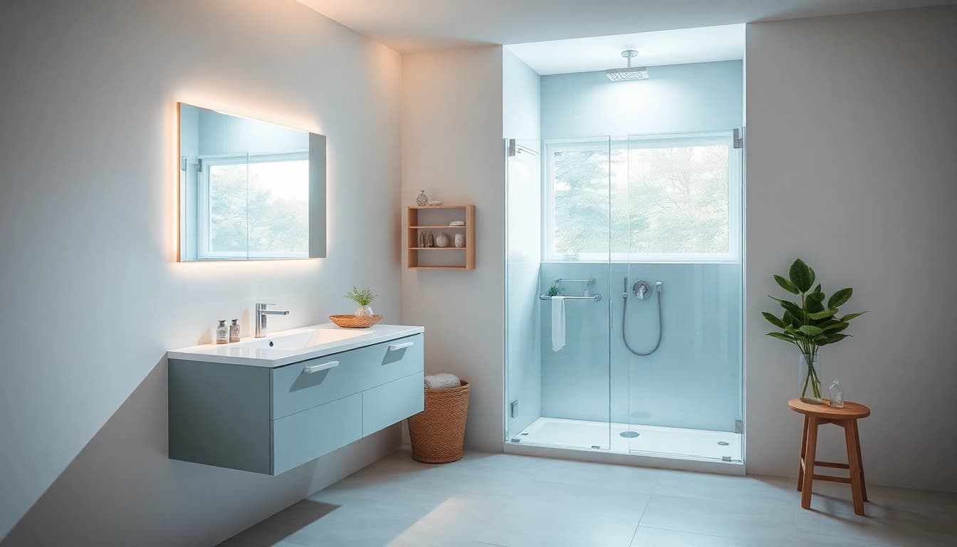 Präsentation der modernen sanitären Anlagen von sonni sanitär GmbH in einem eleganten Badezimmer.
