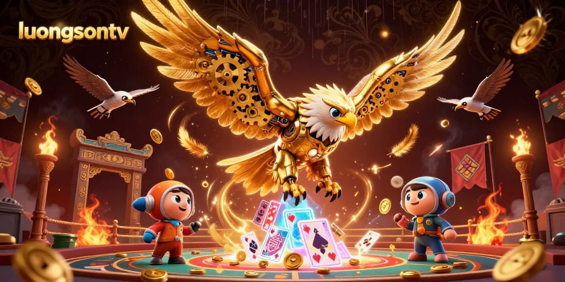 Experience thrilling sports betting excitement with luongsontv's dynamic scene of a cybernetic eagle amidst vibrant elements.