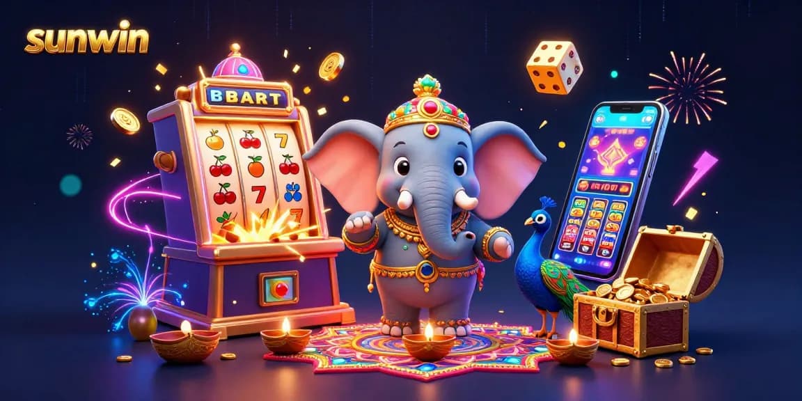 Experience sunwin's vibrant casino excitement with colorful elephants and dazzling jackpots.