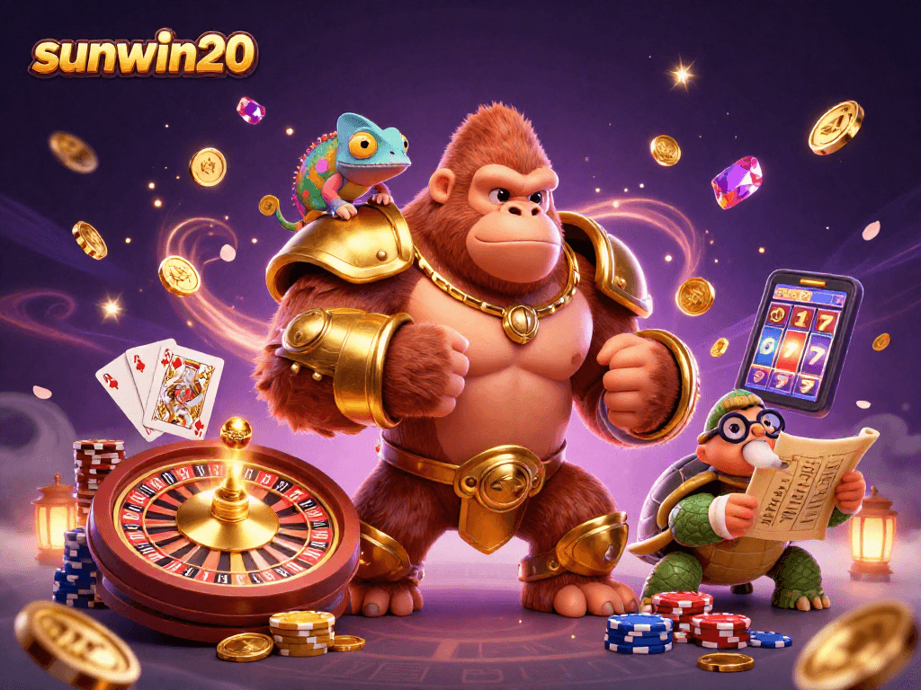Experience thrilling casino adventures with sunwin20's vibrant 3D illustration featuring unique gambling elements.
