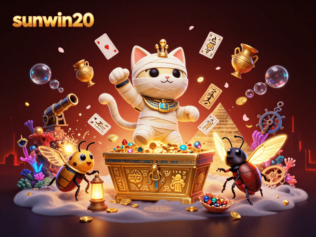 Engage with sunwin20's thrilling Egyptian-themed casino adventure filled with vibrant characters and treasure.
