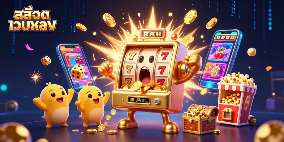 Experience the excitement of สล็อตเว็บตรง as a golden slot machine hits the jackpot, showering coins!