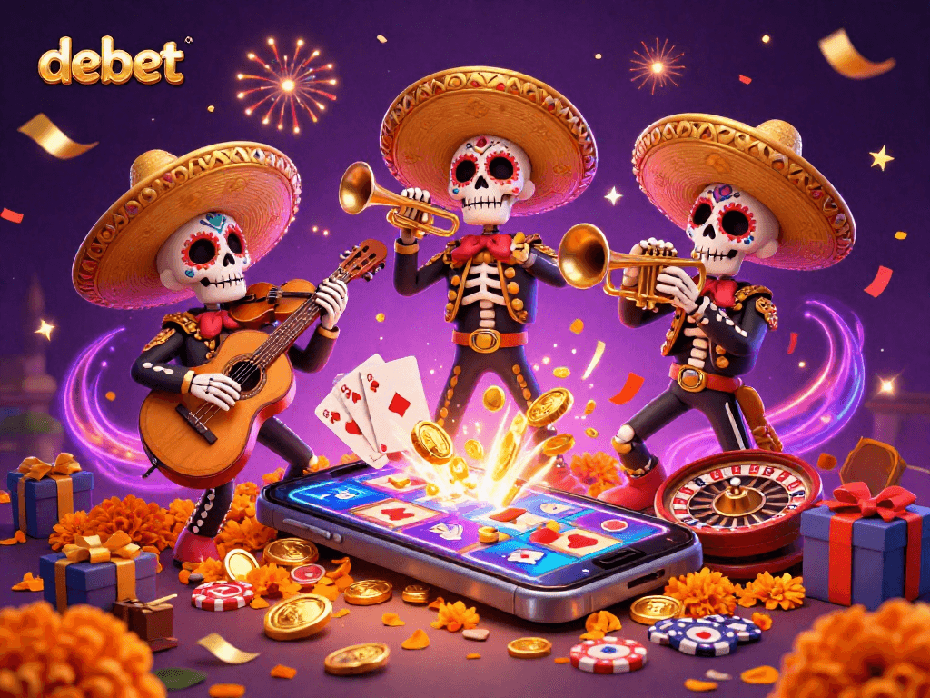 Experience the thrill of debet as the mariachi band celebrates vibrant gameplay with colorful casino symbols.