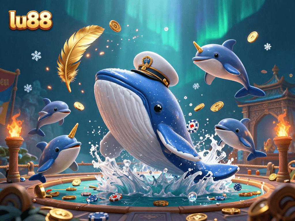 Play poker and win big with lu88 in a dynamic underwater casino scene.
