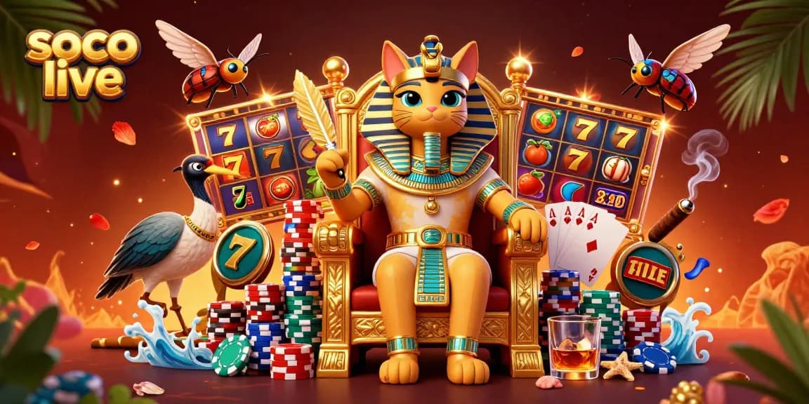 Join the excitement of soco live as the Egyptian pharaoh cat rules over a vibrant casino scene.