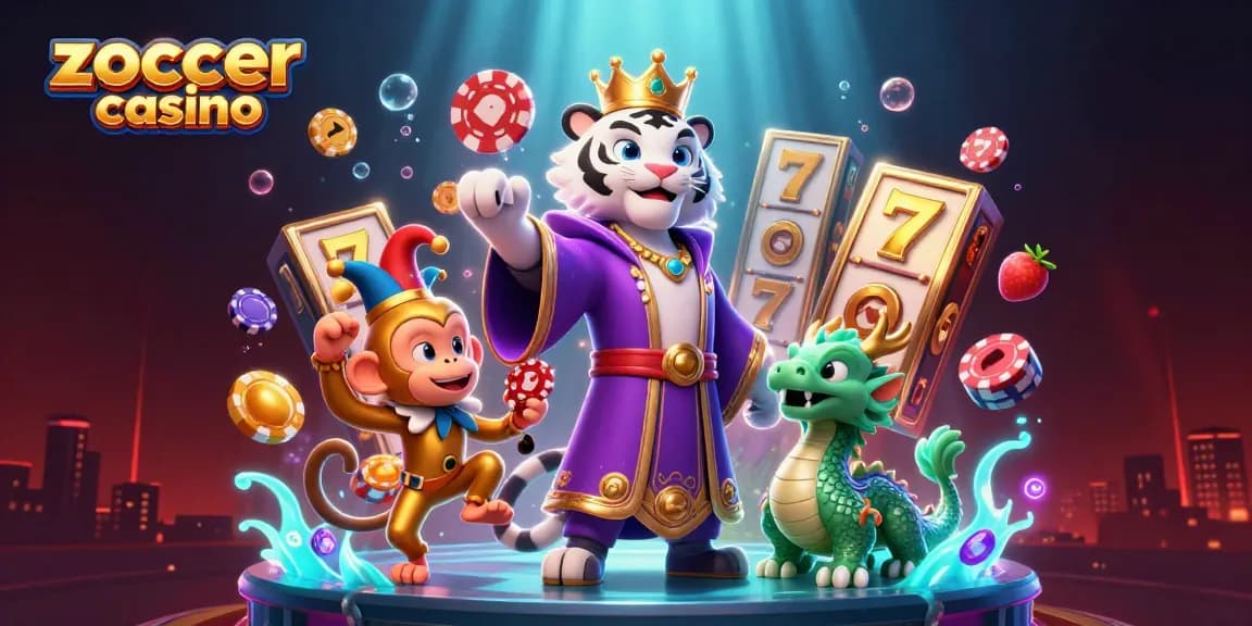 Experience exciting gaming action at zoccer casino with vibrant 3D cartoon characters and casino elements.