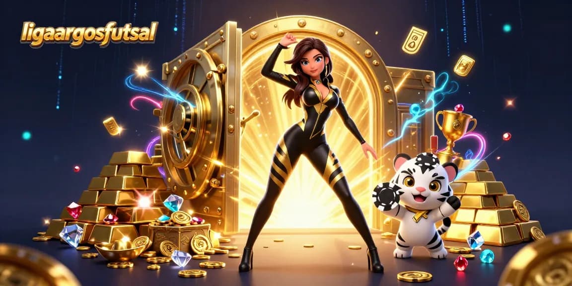 Win big at ligaargosfutsal with vibrant 3D casino scene featuring stunning characters and golden treasures.