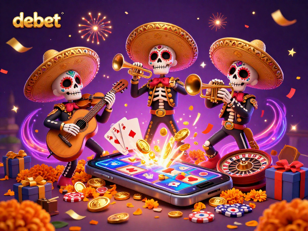 Experience the thrill of debet as the mariachi band celebrates vibrant gameplay with colorful casino symbols.