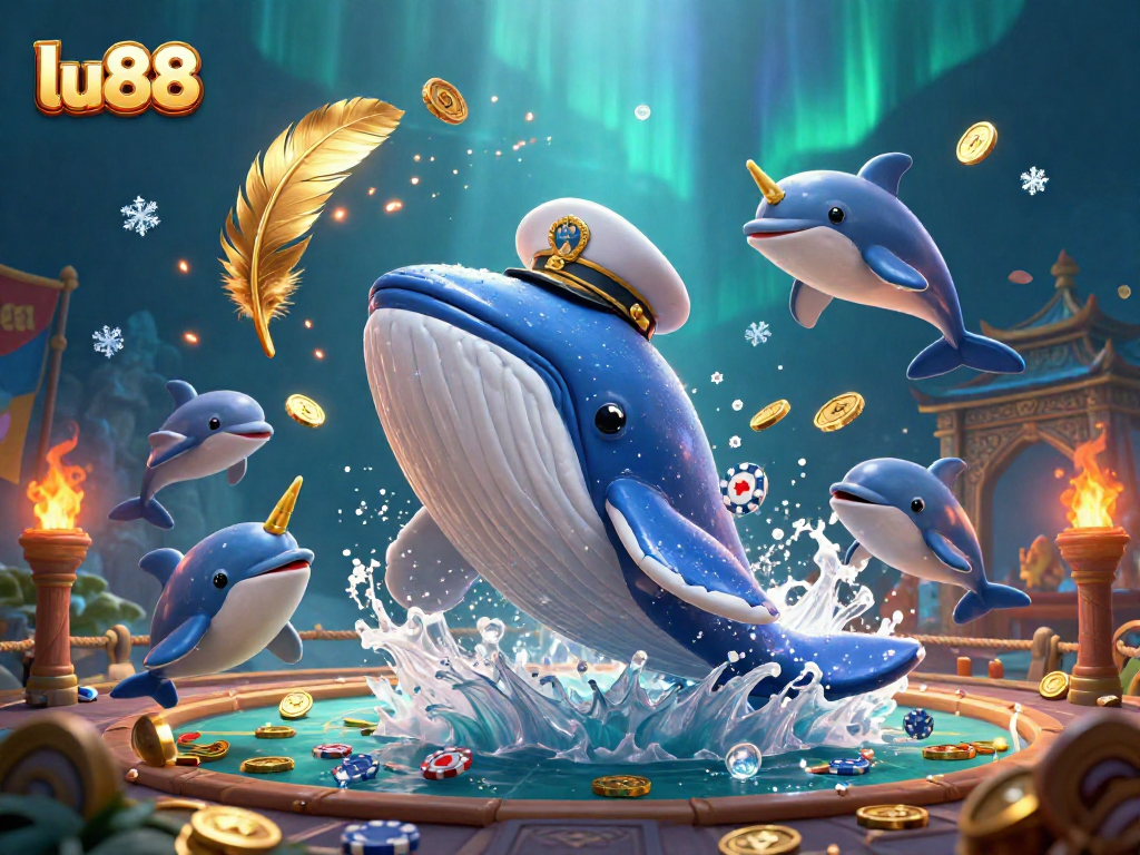 Play poker and win big with lu88 in a dynamic underwater casino scene.