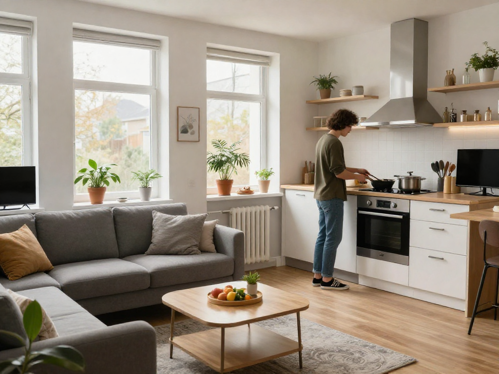 Gemütliche Monteurwohnung in Hannover mit voll ausgestatteter Küche und einladendem Wohnbereich.