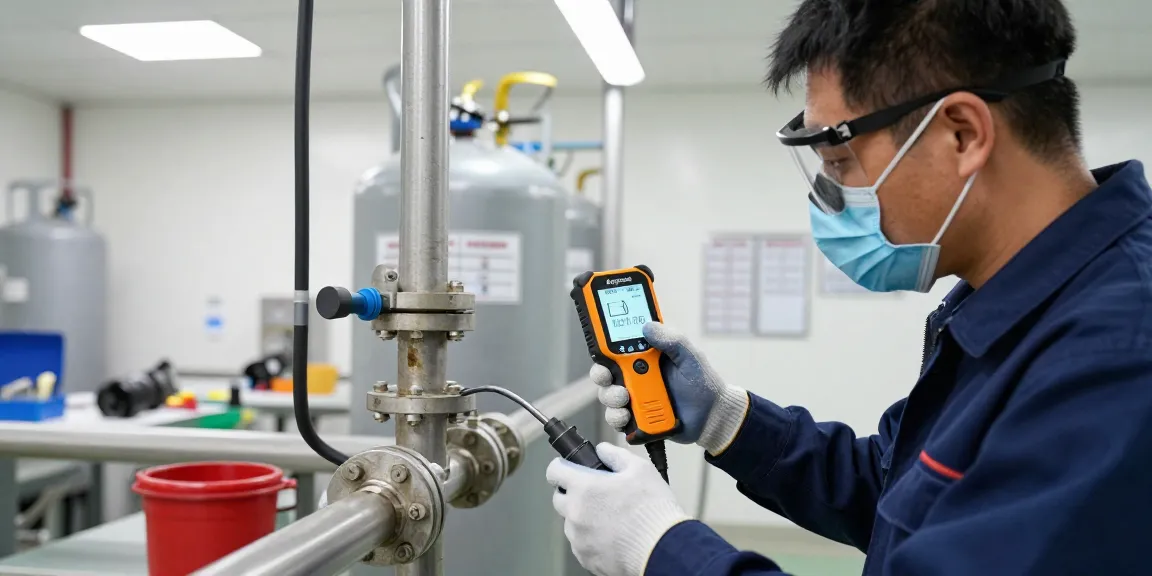 Argon-Lecksuchgerät in Aktion bei der Gaslecksuche in einer industriellen Umgebung