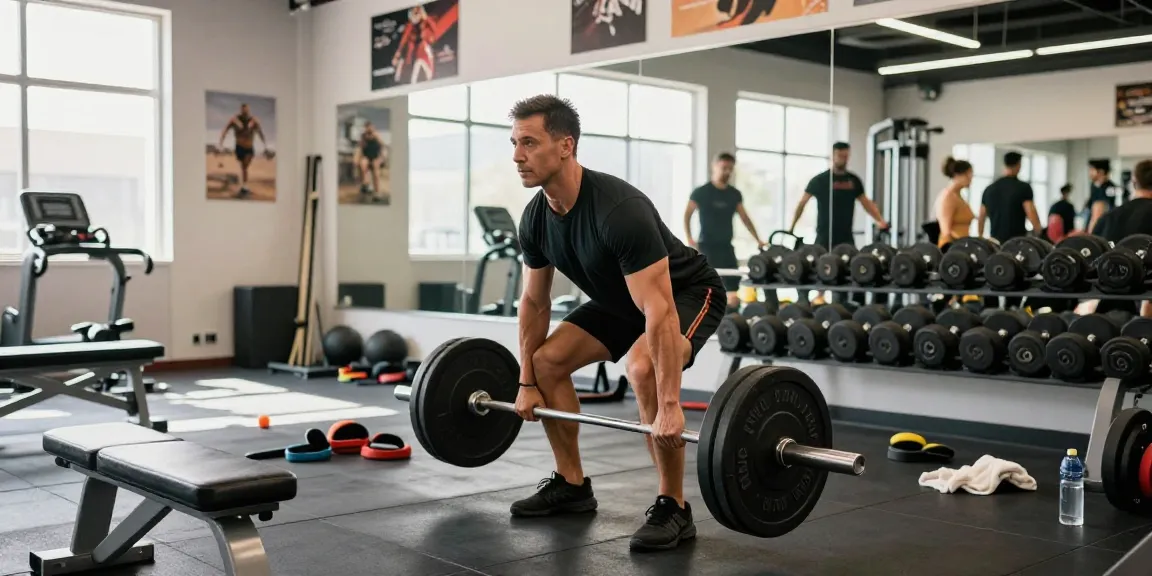 Kraftsportler hebt Gewichte in einem modernen Fitnessstudio und präsentiert die anabolen Produkte von Steroidshop für Muskelwachstum.