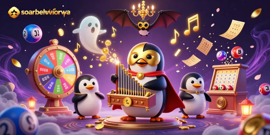 Engage with soarbehaviorwa as colorful lottery balls bounce around a whimsical casino scene.