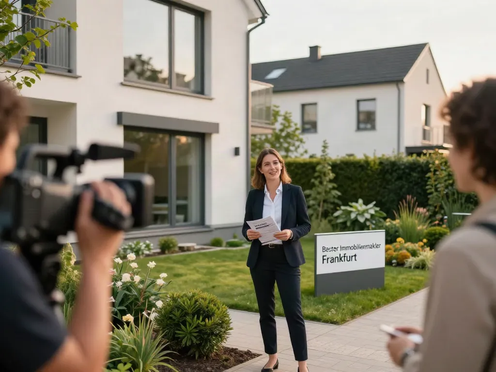 Bester Immobilienmakler Frankfurt präsentiert modernes Wohnhaus mit freundlichem Makler.