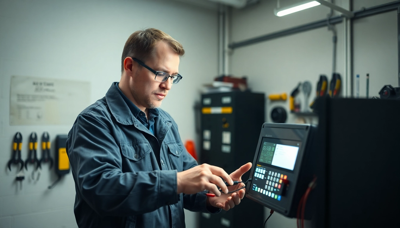 Techniker führt eine DGUV V3 Prüfung an elektrischen Geräten durch, um Sicherheit zu gewährleisten.