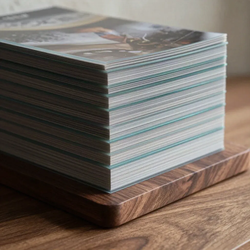 Makro eines Archivobjekts aus transluzenten Platten auf Satinfuß in Aqua-Licht.