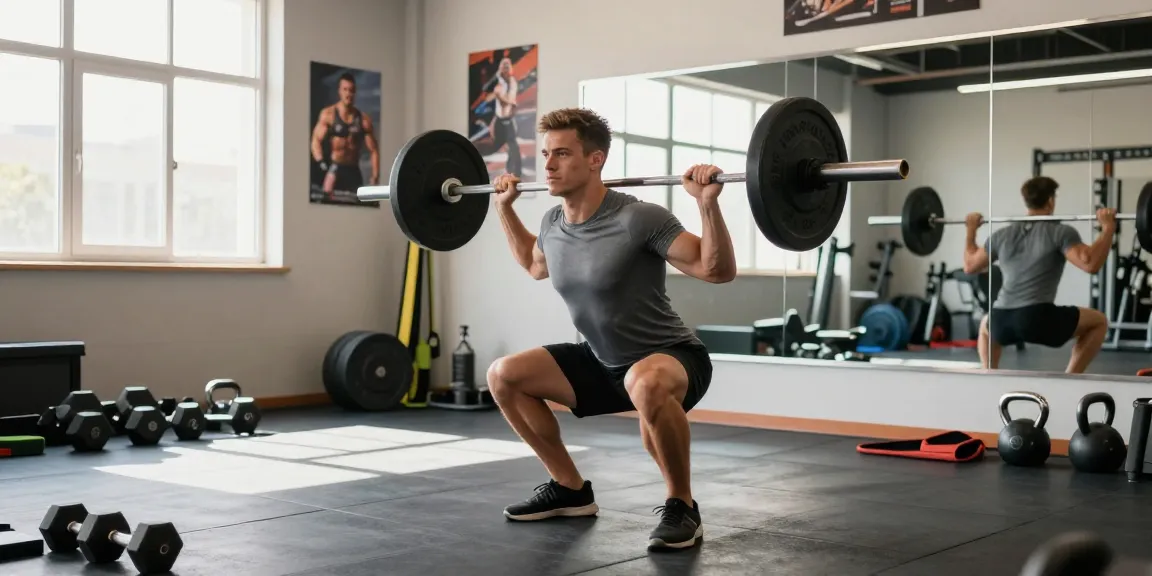 Dynamische Trainingsszene im Anabolika Shop Deutschland, mit einem Bodybuilder, der konzentriert und energisch squatted.
