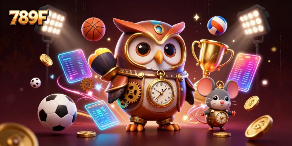 Experience the excitement of sports betting with 789F through steampunk-themed characters and dynamic elements.