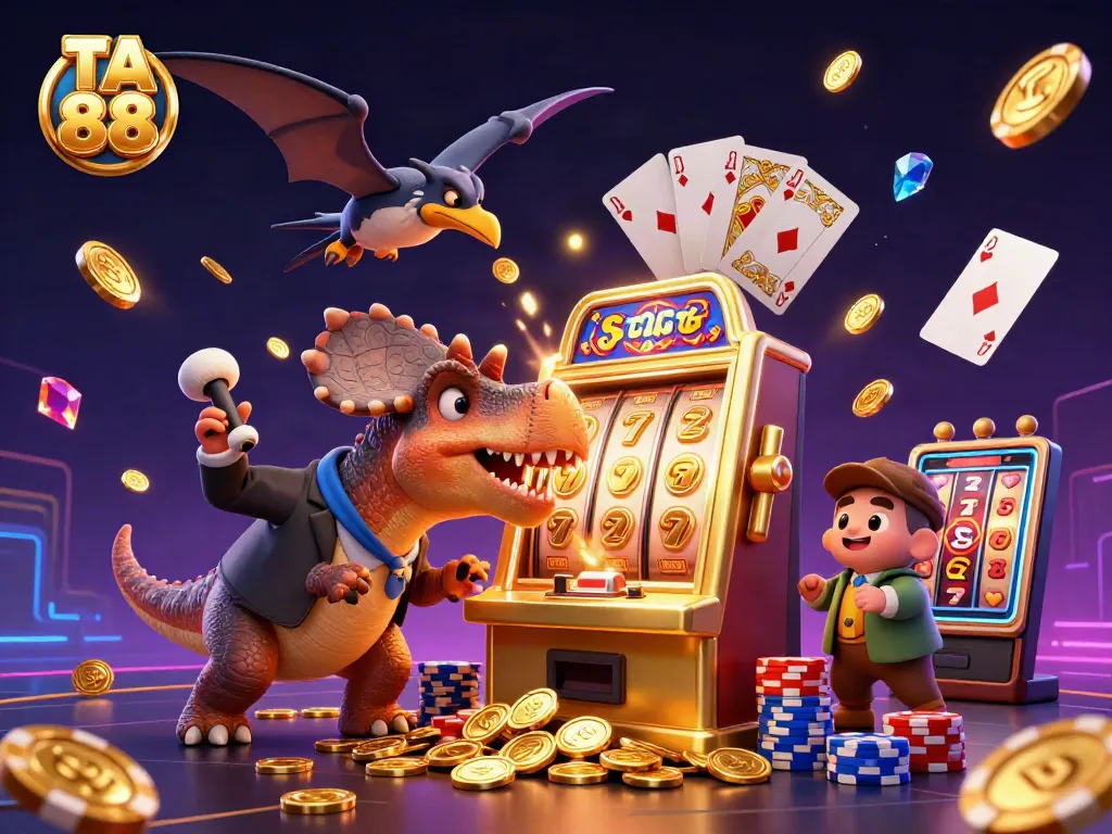 Experience jackpot excitement at TA 88 with a dinosaur-themed casino scene!