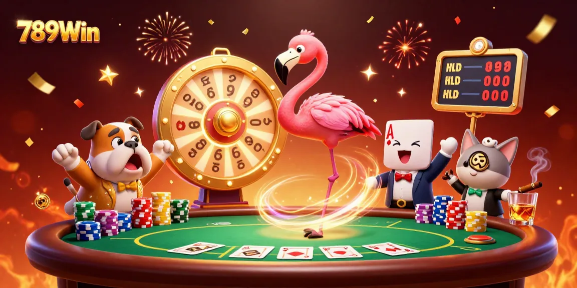 Experience thrilling gaming excitement with 789Win, featuring festive cartoon elements and casino delights.