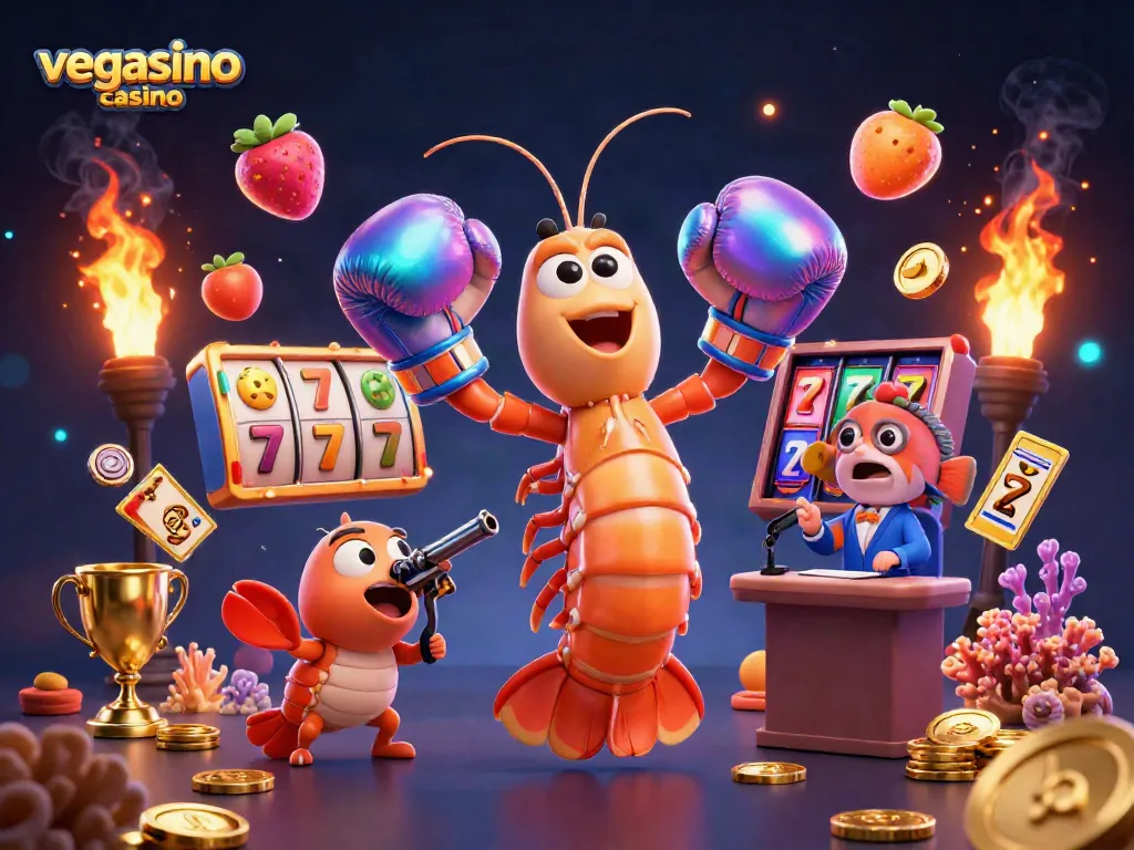 Engage with excitement at vegasino casino featuring slot reels and dynamic characters in a vibrant scene.