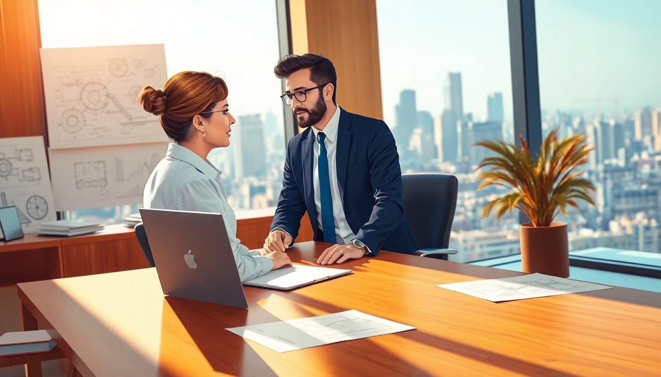 Headhunter Ingenieure im modernen Büro, engagiert im Gespräch mit einem Klienten.