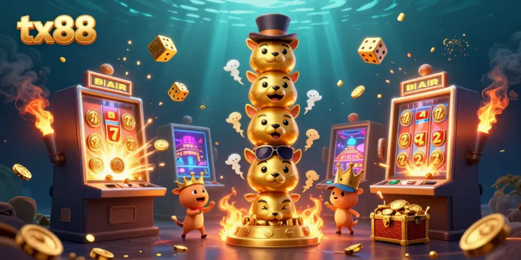 Experience the thrill of tx88 with vibrant 3D casino elements bursting with excitement and color.