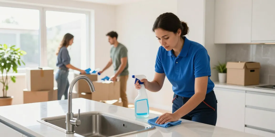 Professional cleaning during umzugsreinigung solothurn in a bright apartment kitchen.
