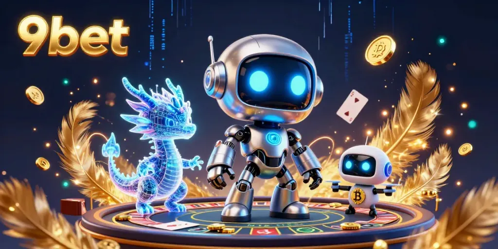 Experience thrilling winning moments with 9bet's engaging live casino atmosphere depicted in vibrant 3D art.