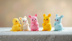 Genießen Sie leckere edibles gummibärchen, die auf einem rustikalen Tisch in lebhaften Farben arrangiert sind.