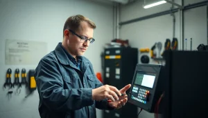 Techniker führt eine DGUV V3 Prüfung an elektrischen Geräten durch, um Sicherheit zu gewährleisten.