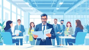 Consultant engaging in Unternehmensberatung with a diverse team in a modern office setting.