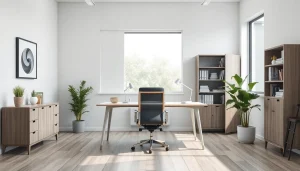 Hochwertige Büromöbel in einem modernen Bürointerieur mit ergonomischem Schreibtisch und stilvollem Bürostuhl.