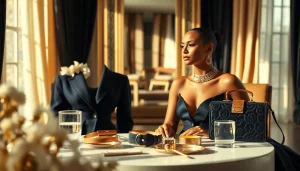 Experience luxury fashion and accessories showcased in an elegant setting filled with rich textures.