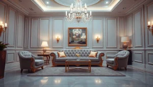 Luxury living room showcasing plush textiles and ornate decor for an elegant experience.