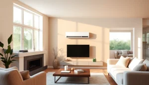 Klimaanlagen im eleganten Wohnzimmer mit moderner Wandinstallation für optimalen Komfort und Raumklima.