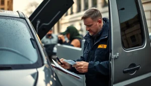 Expert Kfz Gutachter Berlin evaluates a vehicle with precision and care in an urban environment.