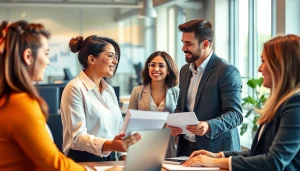 Dynamic office environment showcasing professionals collaborating to Vertriebsspezialisten finden for sales success.