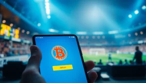 Entdecken Sie Football betting sites that accept bitcoin auf modernen Geräten, die Bitcoin-Zahlungen in einer Sportumgebung zeigen.