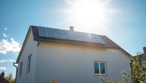 Informieren Sie sich über Photovoltaikanlage kaufen Kosten mit einem klaren Bild von einer modernen solaren Installation auf einem Einfamilienhaus.