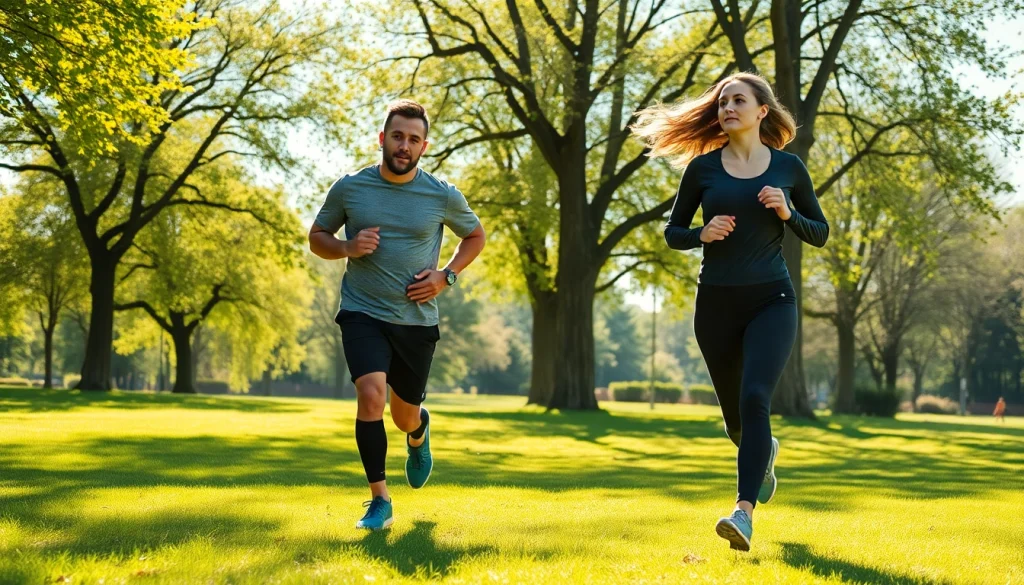 Joggende Sportler in knielangen Kompressionssocken fördern die Durchblutung während ihres Trainings.