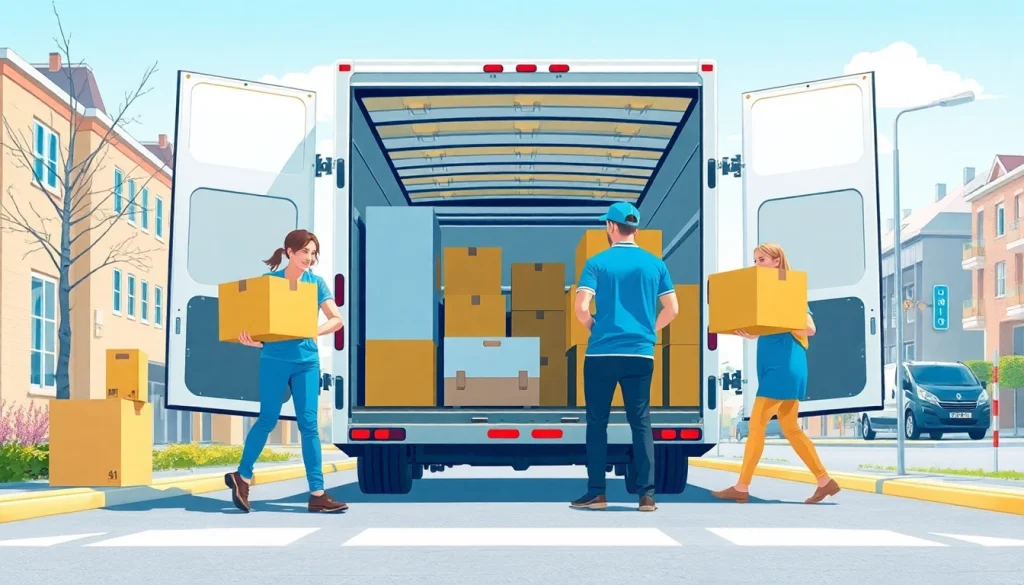 Schnelle und professionelle Umzugshelfer von umzugsunternehmen saarbrücken laden Möbel in ein Fahrzeug